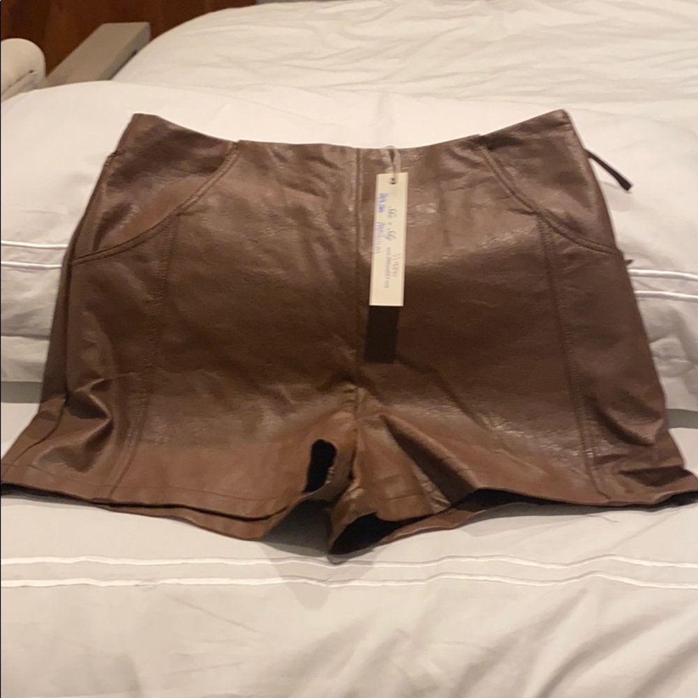 She & Sky leather shorts